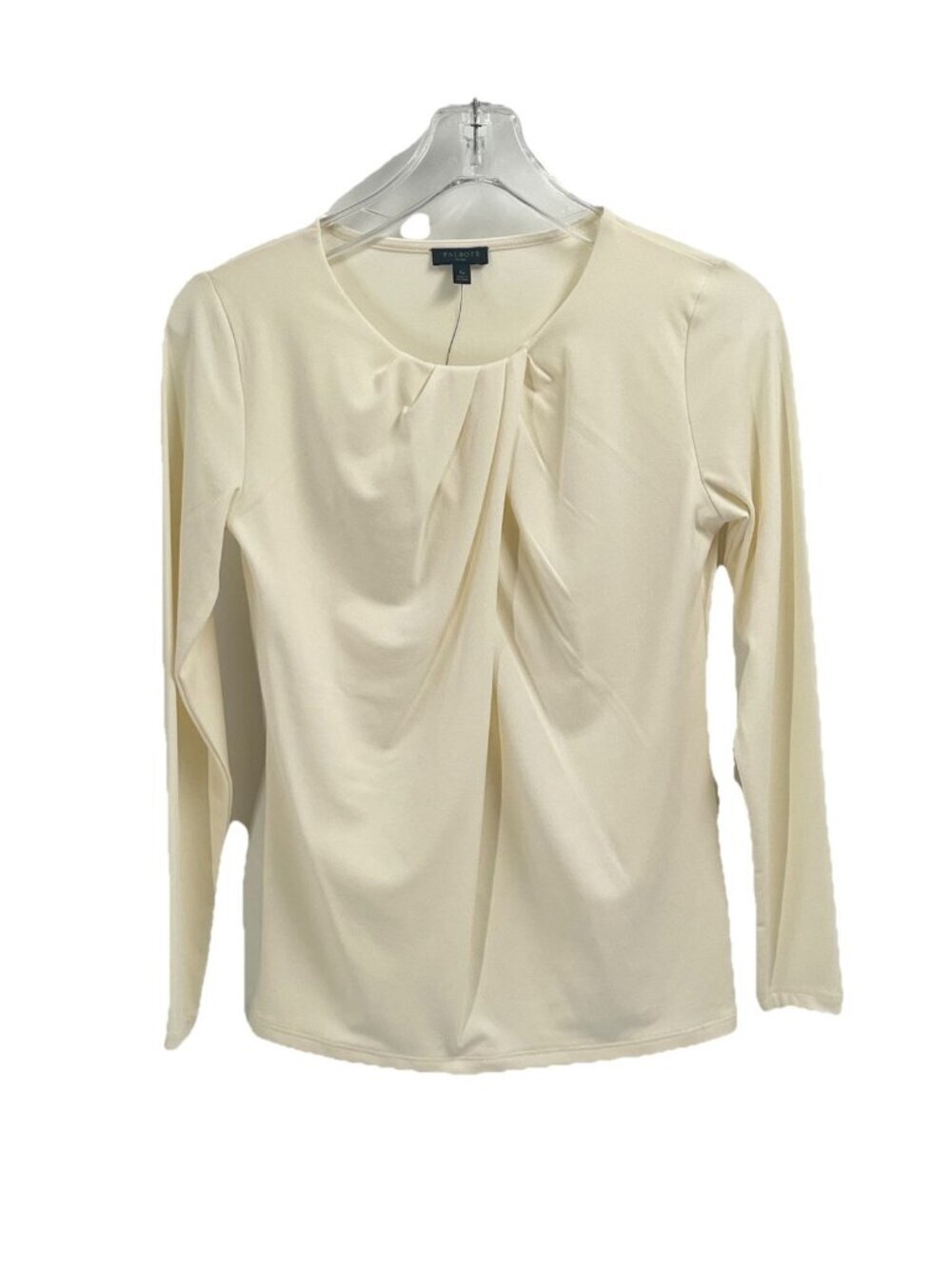 Talbots Petites Cream Draped Front Blouse Long Sleeve Top SP NWT Quiet Luxury